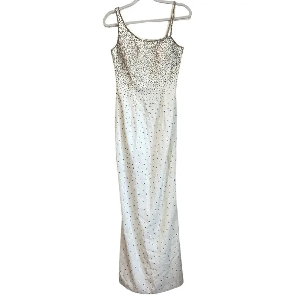 JE MATADI by Sean Mehta White Formal Evening Gown One Shoulder Beaded Size XS